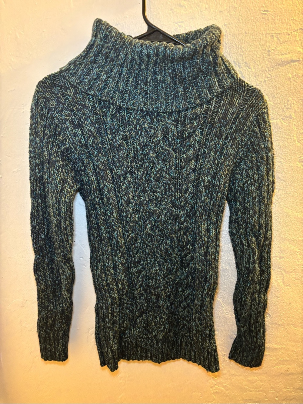 Cable Knit Turtleneck Sweater in Teal Mix - Women